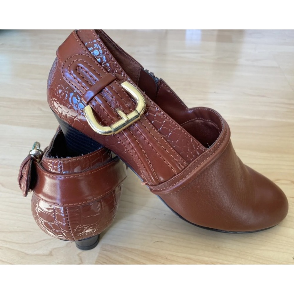 AJ Valenci Mahogany Leather Zip & Buckle Shoe Boots Shooties Women's 6